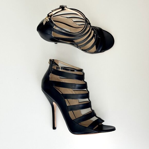 NEW JIMMY CHOO Black Leather Caged Ankle Strap Sandals Size 38.5 - Picture 6 of 14